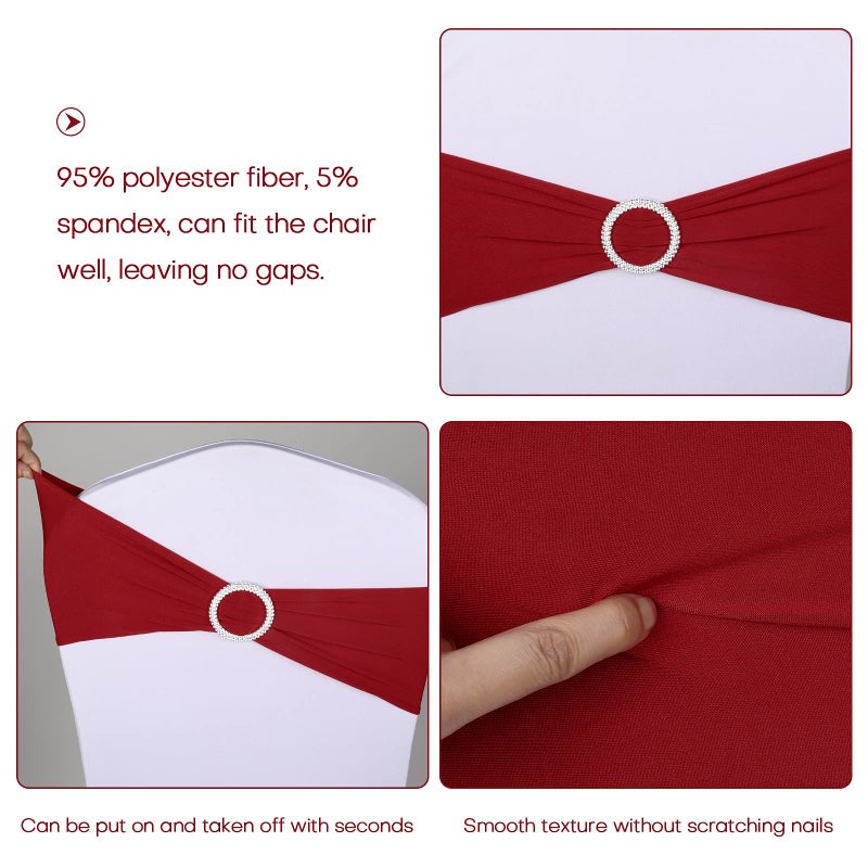 Boshen 100PCS Stretch Chair Sashes Bows Chair Bands with Buckle for Wedding Hotel Banquet Birthday Party Decorations (100, Wine Red) - Image 2